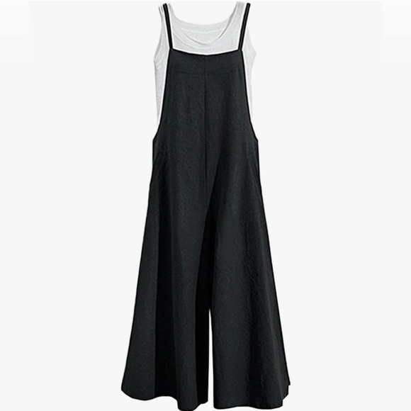Pants - Wide Leg Lightweight Overalls with Adjustable Straps Black- Women’s Large